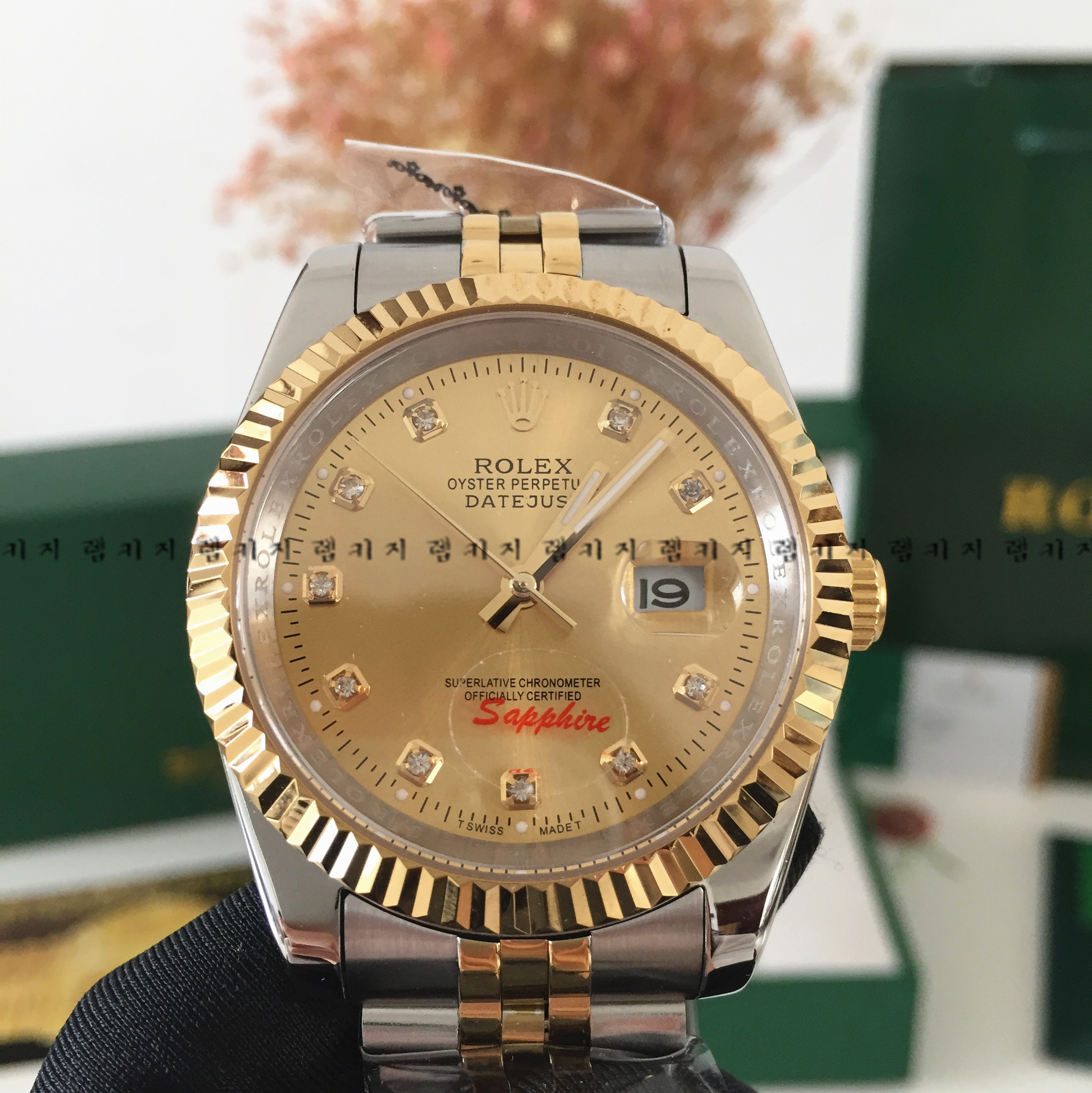 로렉스 텐포인트 금장 콤비 메탈시계 2중버클